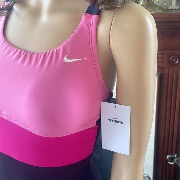 Brand New Nike Black & Pink Racerback One-Piece Sport Colorblock Swimsuit - Picture 7 of 14